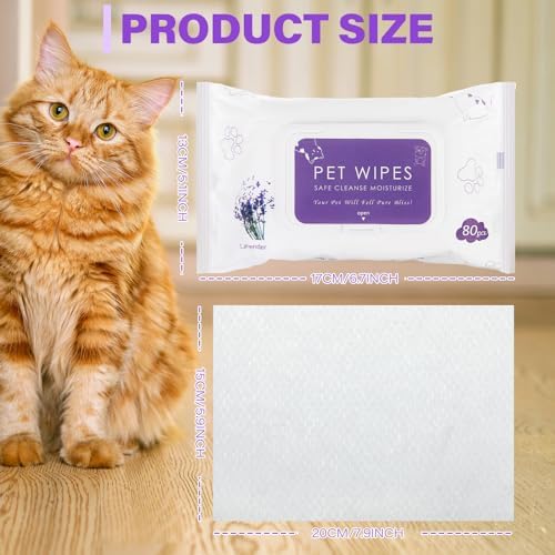 Treela 10 Pack Dog Pet Wipes, 80 Count Paws Body, Lavender