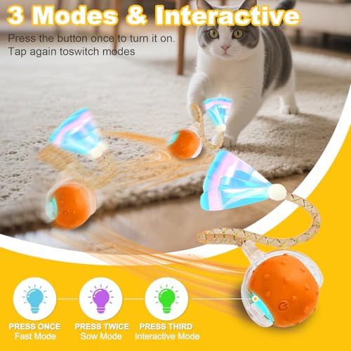 3-Pack Interactive Cat Toys Ball for Indoor Cats＆Dog,Automatic Cat Toy with Elastic Mesh Tail,Rechargeable Rolling Kitten Toy,Include 12 Cat Spiral Spring,Cat Enrichment Toys for Indoor Cats