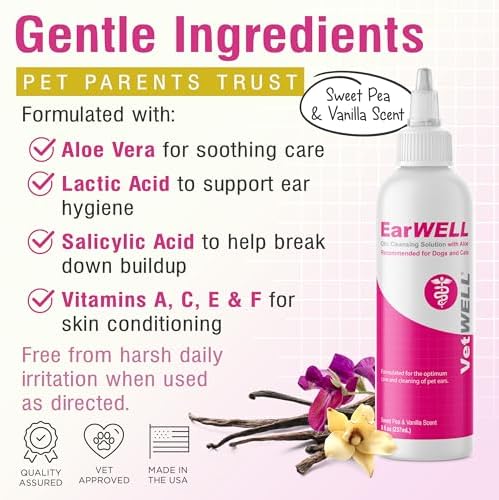 VetWELL Ear Cleaner for Dogs and Cats - Sweet Pea Vanilla - 8 oz