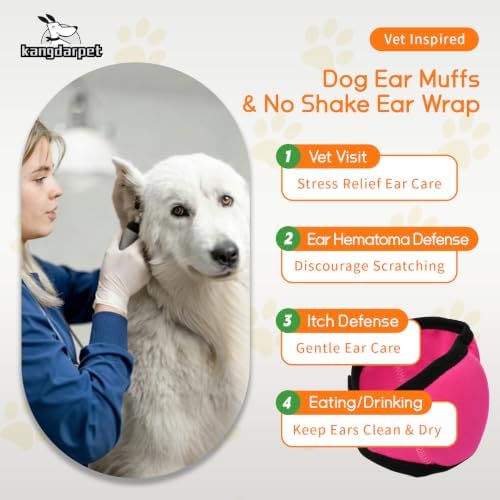 Upgraded Dog Ear Muffs for Noise Protection & Anxiety Relief, Adjustable No Shake Ear Wrap for Firework, Hematoma, Bathing, Swim, Grooming and Force Drying (Fuchsia, S(Head Size:10"-15"))