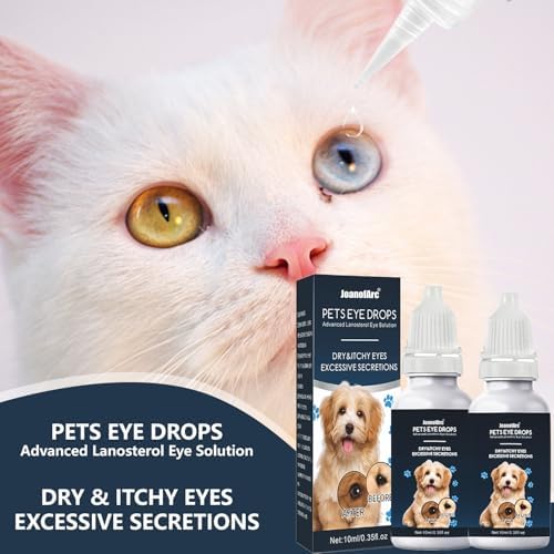 Eye Drops for Dogs & Cats, Pet Eye Wash to Soothe Allergy & Irritation, Dog Eye Drops to Relieve Dry Eyes Pink Eyes, Pet Tear Stain Cleaner, Safe & Gentle Formula, Suitable for All Animals, 2 x 10ml