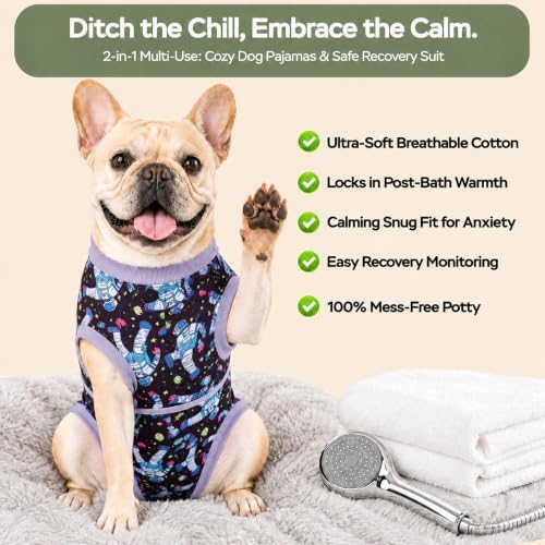PetWarm Dog Surgery Recovery Suit, Recovery Suit for Dogs, Cosmic, Grey, L