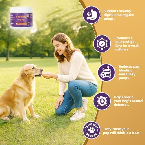 Dog Probiotic Chewable Tablets with Prebiotic, Apple Cider Vinegar & Papaya Powder, Pork Flavor Daily Digestive Supplement for All Breeds Dogs, 90 Count