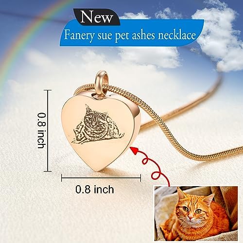 Fanery Sue Pet Ashes Necklace for Dog Cat, Custom Photo & Text