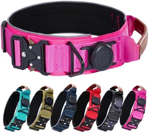 2" Tactical Dog Collar with Airtag Holder & Handle for Large Dogs (Pink)