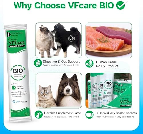 BIO Probiotic & Postbiotic HK L-137 Squeezable Lickable Supplement – Anti-Diarrhea Support for Cats & Dogs, Gut Health Paste with Beta Glucan, FOS Prebiotics, Tuna & Salmon Flavor, 30 Sachets