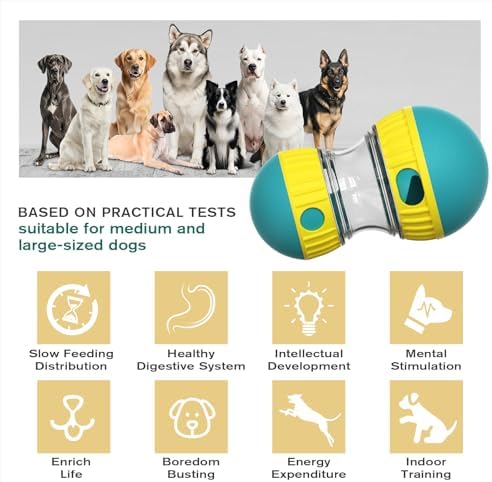 BSISUERM Dog Treat Dispensing Puzzle Toy Adjustable Food Dispenser Slow Feeder Pet Interactive Chase Toy Dog Enrichment Ball for Medium Large Dogs to Keep Them Busy, Extra Large