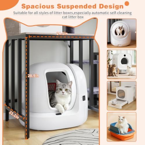 HavenlyYouth Cat Tree for Self-Cleaning Litter Box, 67.3''H Multi-Level Cat Tower for Automatic Litter Box 28.9H*24.1''L*21.1''D, Cat Tree Furniture with Perch and Cozy, Light Gray