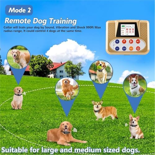 Wireless Dog Fence, Electric Dog Fence & Remote Training Collar, Vibration & Shock, IP65 Waterproof Collar for Large and Medium Dogs with 3 Training Modes, Dog Container Boundary System,for2dogs
