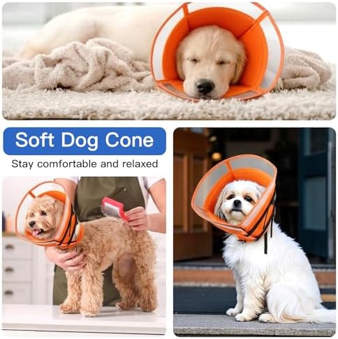 Soft Dog Cone Collar to Stop Licking - Adjustable for Small Dogs | Prevents Licking Wounds After Surgery & Skin Disease,Lightweight,Comfortable Elizabethan Recovery Cone (Orang,S)
