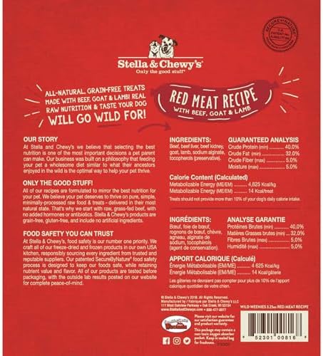 Stella & Chewy's Freeze-Dried Raw Wild Weenies Dog Treats - High-Protein Training Treats for Dogs & Puppies - All-Natural Red Meat Recipe with 97% Meat & Organs - USA Made - 3.25 oz Bag (Pack of 3)