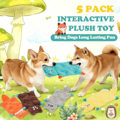 No Stuffing Squeaky Dog Toys for Small Medium Large Dogs, 5 Pack Durable Plush Puppy Chew Toys for Teething and Chewing, Interactive Dog Chew Toy to Keep Them Busy