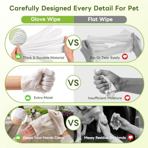 Dog Wipes for Dogs & Cats, Individually Packed Glove Wipes, 12 Count