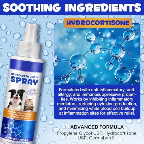 Hydrocortisone Spray for Dogs and Cats, Hot Spot Treatment & Itch Relief Spray for Dogs, Dog Hydrocortisone Sprays Soothes Irritated Dry Itchy Skin, Allergies & Dermatitis - Gentle and Safe, 120ml