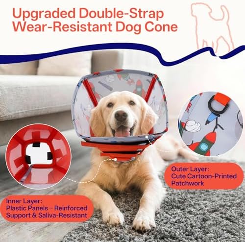 Comfortable Dog Cone - Soft XL Dog Cone Collar for Large Dogs,Adjustable Recovery Cone for Dogs to Stop Licking,Cute Pet Head Neck Elizabethan Cone,Cone Alternative After Surgery,XL,Red