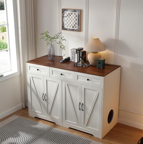 Forest Gravity Double Large Litter Box Cabinet for Self-Cleaning Litter Box
