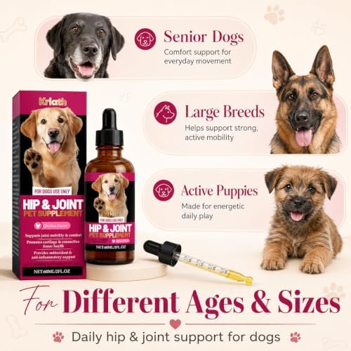 Dog Joint Supplement Liquid, Glucosamine Chondroitin MSM for Dogs, Hip & Joint Support Drops, Liquid Glucosamine for Dogs, Mobility & Cartilage Support, Chicken Flavor, 60 mL