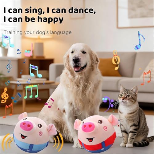 Interactive Dog Toys,Active Moving Pet Plush Toy with Recording and Music Modes, Jumping Squeaky Song shaking Interactive Dog Ball,Rechargeable Dog Toys to Keep Them Busy,Plush Pet Toy(Smile Blue Pig)