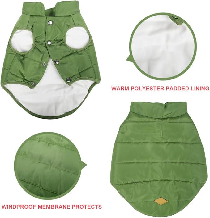 Warm Dog Coat, Windproof Dog Jacket Fleece Pet Winter Coats Solid Color Dogs Clothes Cold Weather Pet Jacket Vest Soft Puppy Apparel for Small Medium Dogs Cat (XL, Green)