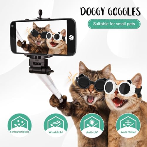 Dog Goggles for Small Dogs, Cute Cat Sunglasses, Anti-UV Windproof Dustproof Anti-Fog Pet Goggles with Adjustable Strap for Puppy Kitten Small Breeds, White