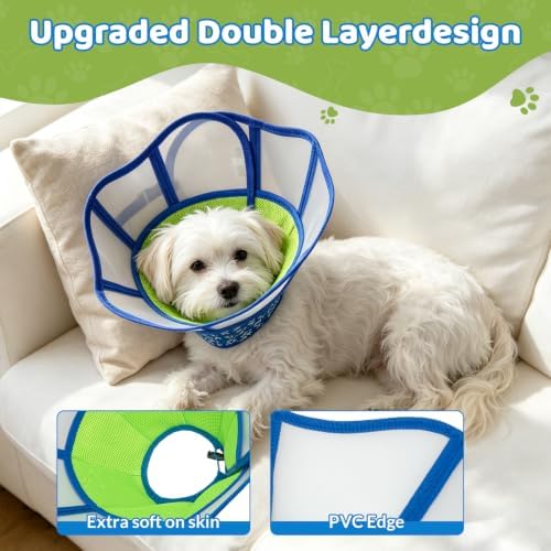 Upgraded Dog Cone Collar After Surgery,Soft Breathable Dog Cone with Double Layer Design,Adjustable Transparent Recovery Collar,Elizabeth Cones Alternative for Large Medium,Small Dogs (L)