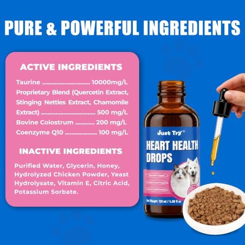 Just Try Heart Health Drops for Dogs & Cats, CoQ10 & Taurine 120ml