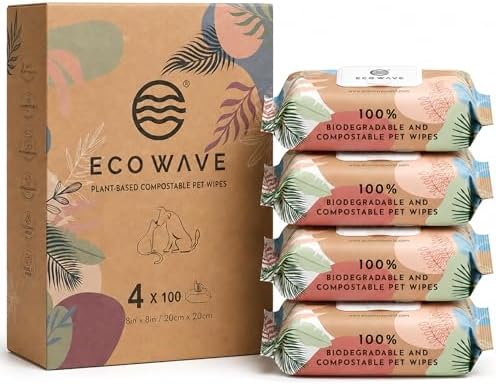 Eco Wave Dog & Cat Grooming Wipes, Unscented, Hypoallergenic, Compostable