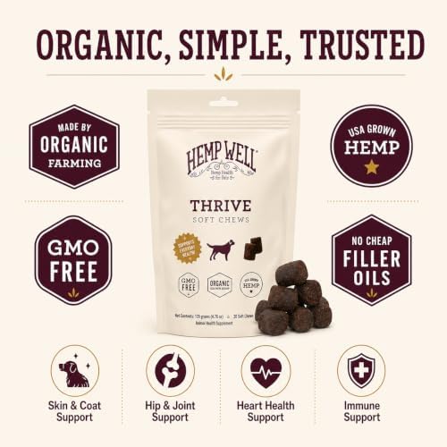 Hemp Well Thrive Dog Soft Chews with Organic Hemp, Omega 3 & 6, 30 Count