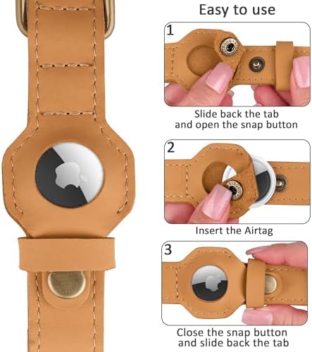 AirTag Dog Collar - Genuine Leather Dog Collar with Apple AirTag Holder and Metal Buckle - Smart GPS Tracking Pet Collars (Light Brown, XS, 9"-12" Neck Fit)