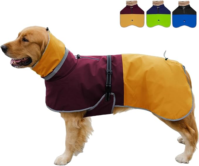 Waterproof Dog Winter Coat, Reflective Turtleneck Fleece Jacket with Snow Protection for Large Dogs, Cold Weather Pet Clothing (Yellow, 4XL)