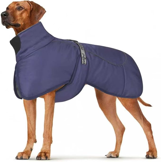 DoggieKit Dog Winter Coat, Waterproof Warm Jacket with Harness Built in, Reflective Cold Weather Doggie Vest, Windproof Turtleneck Pet Snowsuit, Adjustable Puffer Jacket for Large Dogs, Navy 5XL