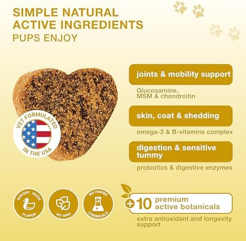 20 in 1 Multivitamin for Dogs - Immune Dog Supplements, 180 Soft Duck Chews