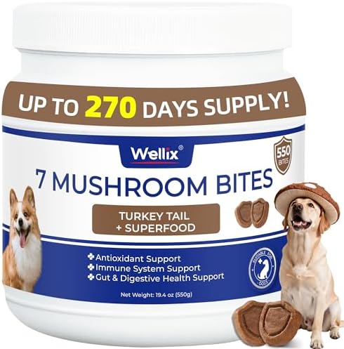 Wellix 550 Bites 7 Mushroom Chews with Turkey Tail for Dogs, Chicken