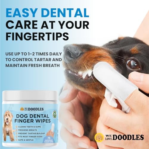 We Love Doodles Dog Teeth Cleaning Wipes & Dog Eye Wipes- Pet Dental Finger Wipes for Dogs, Freshens Breath Dog Dental Wipes, Pre-Soaked Pet Eye Wipes Pads, Safe Dog Eye Cleaner