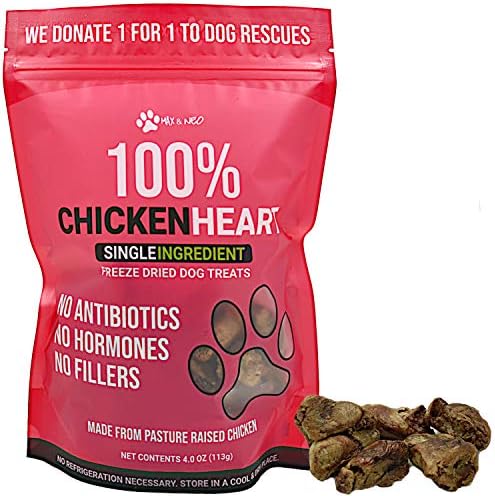 Max and Neo Freeze Dried Chicken Heart Treats -Single Ingredient, Pasture Raised, Antibiotic Free, Human Grade Chicken Grown in the USA - We Donate 1 for 1 to Dog Rescues for Every Product Sold