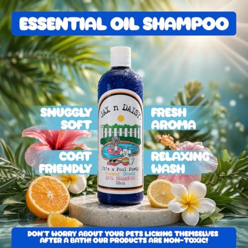 Jax n Daisy it s a Pool Pawty Summer Scent Dog Shampoo Essential Oil Shampoo for Dogs Gentle Dog Hair Cleanser Fresh Clean Cruelty Free Vegan Fur Made in The USA 16 oz