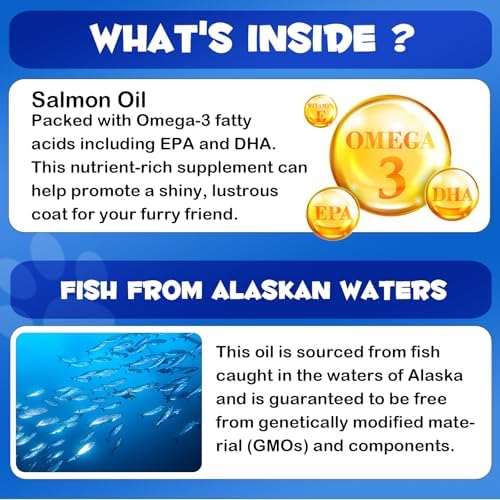 Wild Alaskan Salmon Oil for Dogs & Cats - Omega-3 Supplement for Skin, Coat & Joint Health, Sustainable All-Breed Formula, Human Grade, Perfect for Picky Eaters on Wet or Dry Food - 8.8 fl oz