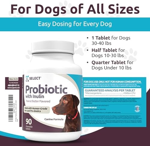 K9 Select Pet Probiotics for Dogs with Inulin – Dog probiotics for Digestive Health & Gut Support with Digestive Enzymes for Dogs, Supports Yeast Balance & Dog Digestive Support – 90 Tablets