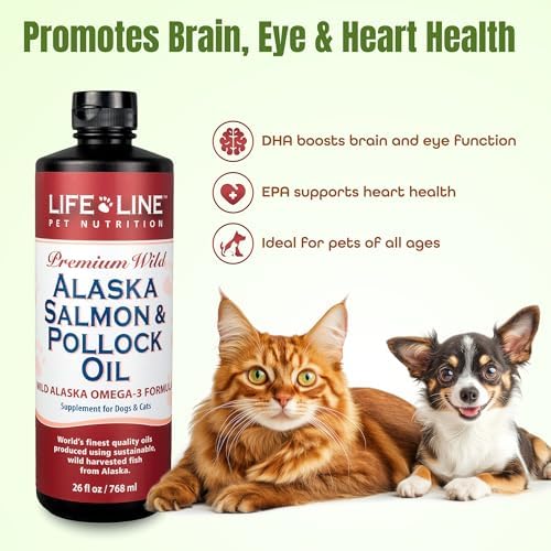 Life Line Pet Nutrition Wild Alaska Salmon & Pollock Oil - Omega 3 Supplement for Dogs and Cats in All Life Stages, 26 Fl Oz