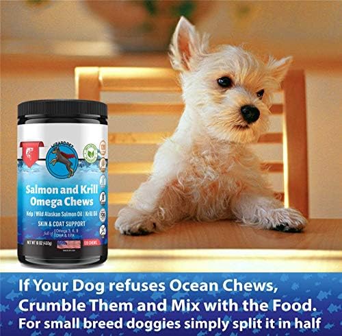 Wild Alaskan Salmon Krill Oil Chews for Dogs - 120 Soft Treats - Omega 3 6 9 Fish Supplement EPA, DHA for Itch-Free Skin Coat Joints - Allergy Relief - Reduce Hair Shedding - Made in USA