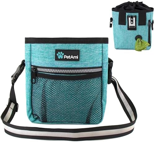 PetAmi Dog Treat Pouch | Dog Training Pouch Bag with Waist Shoulder Strap, Poop Bag Dispenser | Treat Training Bag for Treats, Kibbles, Pet Toys | 3 Ways to Wear (Turquoise) | No bowl included