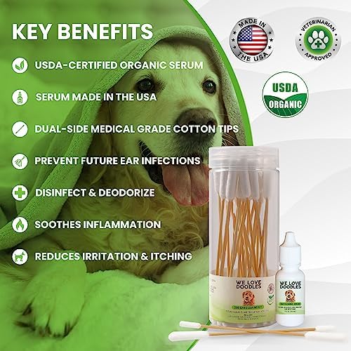 We Love Doodles Dog Ear Cleaning Solution Kit and Pin Brush for Dogs Bundle - Prevent Infections, Itching and Deordoring - Dog Brush for Shedding and Removing Loose Fur - Made in USA