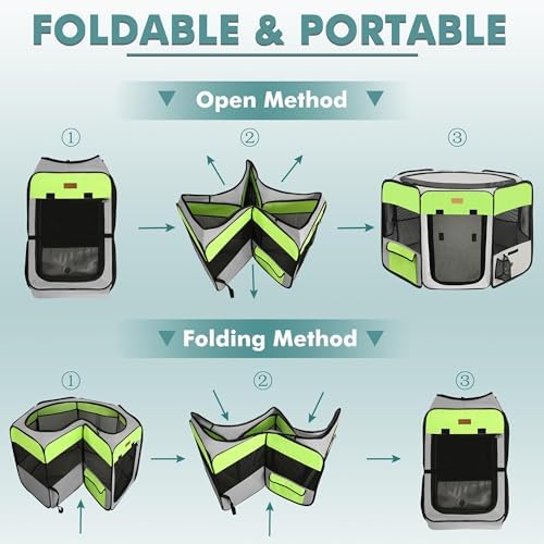 Akinerri Portable Dog Playpen, Foldable Pet Play Pen for Puppy Cat, Green