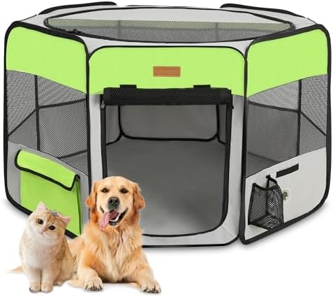 Akinerri Portable Dog Playpen, Foldable Pet Play Pen for Puppy Cat, Green