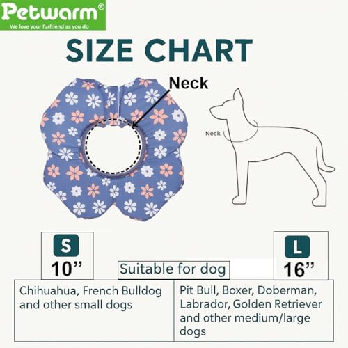 PetWarm Dog Recovery Collar, Recovery Collar, Blue Flower Print, L