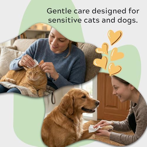 Pet Wipes for Dogs & Cats – Hypoallergenic & Gentle – with Aloe, Oat Extract, Chamomilla, Cucumber, Calendula & Vitamin E – for Cleaning Paws, Face & Body – Unscented – 100 Count