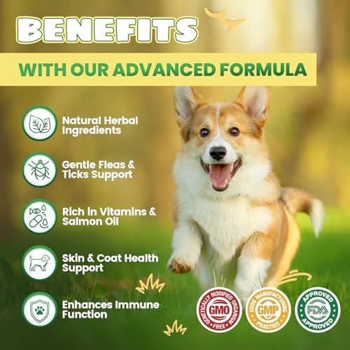Flea and Tick Prevention for Dogs, Skin Coat Support with Vitamins Fish Oil