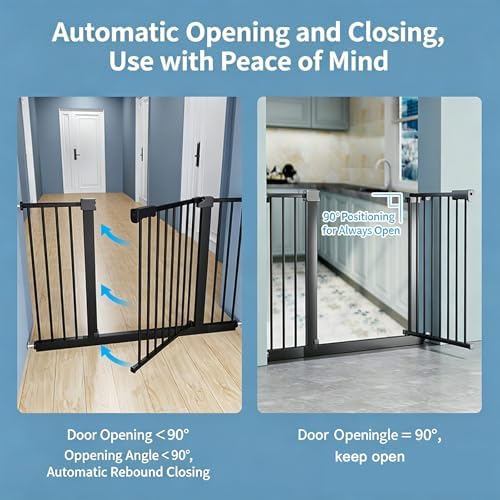 Smart Auto-Close Pet Gate for Dogs & Cats, Escape-Proof 3-Lock Heavy-Duty Stair Gate, 180° Swing Adjustable Dog Gate for Doorways & Stairs(Size:167-177cm/66-70in,Color:White)