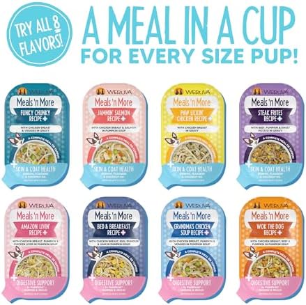 Weruva Meals 'n More Natural Wet Dog Food, Funky Chunky Plus Skin & Coat Health, 3.5oz Cup (Pack of 12)