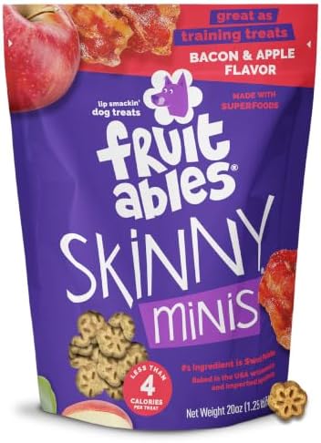 Fruitables Skinny Minis Soft & Chewy Dog Training Treats, Low Calorie Bacon & Apple Recipe, Bite-Sized Rewards for Puppies & Adult Dogs, No Wheat Corn or Soy, Made in USA, 20 oz